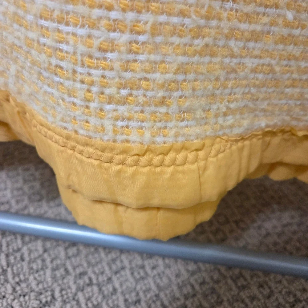Vintage Yellow Waffle Weave Thermal Blanket Satin Trim 80x70 Retro MCM Bedding